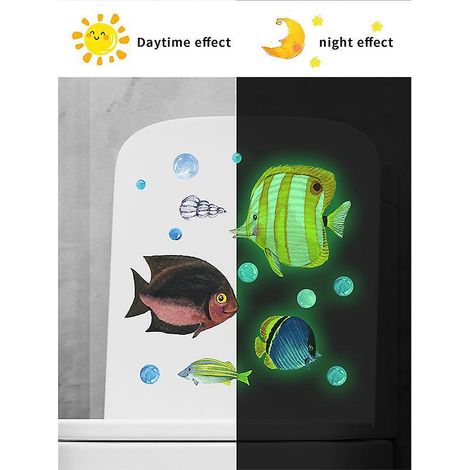2pcs Autocollant De Toilette Poisson Phosphorescent De Dessin Anim, Sticker Mural Drle Pour Wc, Salle De Bain, Cuisine, Pvc (1/5)