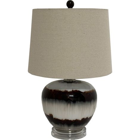 Sepia Shadows Squat Table Lamp with Linen Shade - Metal - L35 x W35 x H56 cm - Brown