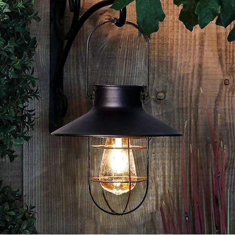 Lanterne solaire d'extérieur suspendue, lampe solaire en métal avec ampoule Edison blanc chaud pour jardin. (1/5)