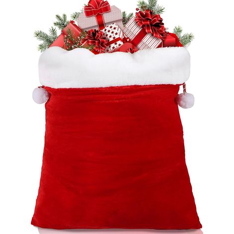 Weihnachtsmannsack, 50 x 70 cm, extragroßer Weihnachtsmann-Geschenkbeutel aus Samt, mit Plüsch-Geschenkbeutel mit Kordelzug, geeignet zum Verpacken von Weihnachtsgeschenken und Heimdekorationsbedarf (1/4)