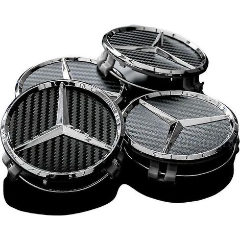 Enjoliveurs de roue en alliage de carbone noir 75 mm – Lot de 4 pièces – Remplacement pour badges perdus – Installation simple