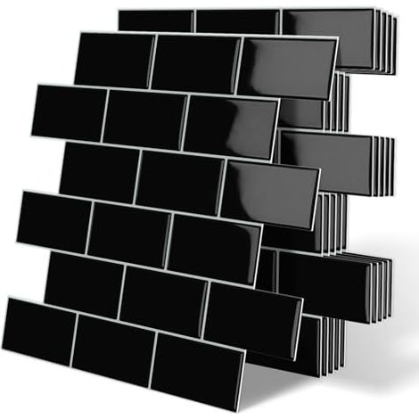 Azulejos adhesivos gruesos, azulejos de pared autoadhesivos, protector contra salpicaduras de cocina estilo metro, negro, 10 hojas