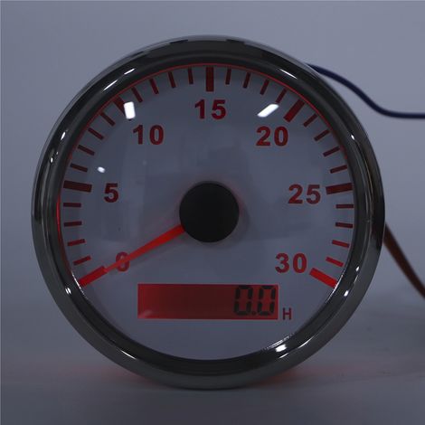 Tachymètre marin 85 mm avec écran LCD, compteur horaire, 3000 tr/min. Tachymètre marin, 12 V/24 V, lumière rouge, fond blanc, cadre argenté. (1/5)