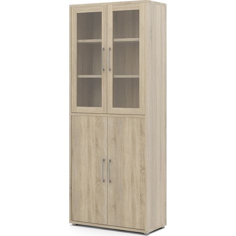 Prisme Büroschrank mit 2 Glastüren und 2 Holztüren Eiche Dekor (1/2)