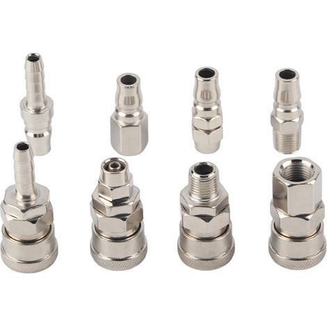BelleRise – 8 pneumatische Schnellkupplungen – 1/4" BSPT – Sofort dichte Verbindung – Werkstatt & Heimwerkerbedarf – Silber (1/5)