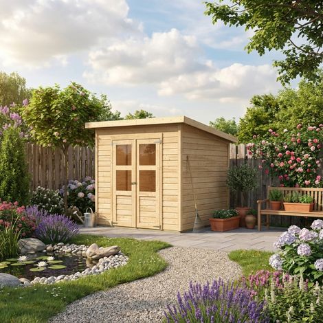 Abri Jardin Bois Brut 4.5m² Merseburg 4 Karibu Double Porte (1/5)