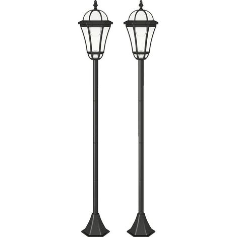 2 lampadaires solaires extérieur jardin avec lampes LED 6000K IP44 noir 18,5x129cm
