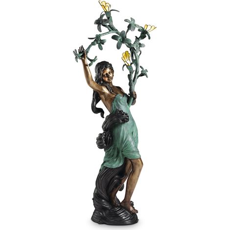 BRONZE Statua in bronzo completa di 3 paralumi Tiffany attacco G9 (1/2)