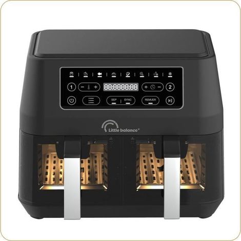 Ölfreie Fritteuse LITTLE BALANCE - Crousty Light Duo - Doppelbehälter 9L - Bis zu 1,8kg Pommes Frites - 9 Kochprogramme - 2460W