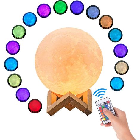 Mondlampe, 3D-gedrucktes LED-Nachtlicht mit 16 leuchtenden Farben, inklusive Ständer, Fernbedienung, Touch-Steuerung und USB-Anschluss.