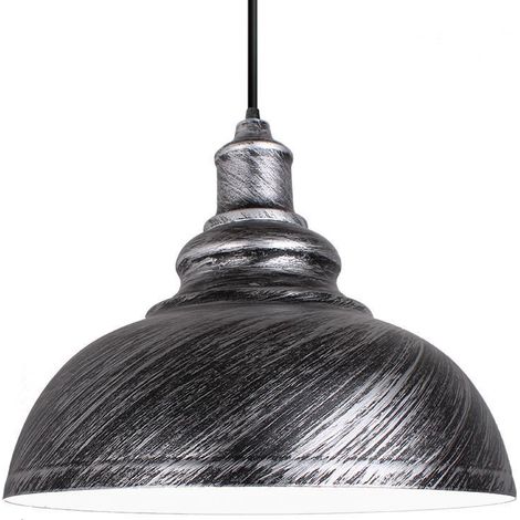 Lustre Suspension Industrielle Vintage E27 Ø29cm Lampe Plafonniers Retro Abat-jour pour Cuisine Salle à manger Salon Chambre Restaurant Gris argenté