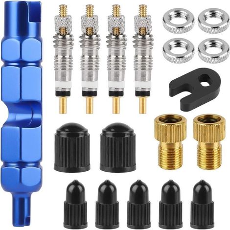 Kit di 18 valvole Presta con strumento di rimozione e adattatore per pneumatici da bici da strada e auto.