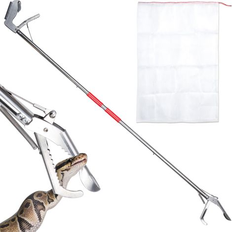 Outil Saisie Serpent, Pince Serpent Mâchoires Larges avec Sac à Serpent Conception Dentelée Pince Bâton Préhension Serpent Outils Manipulation de Serpent pour Souris, Ramassage des Déchets (1/4)
