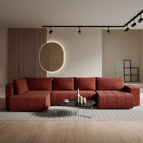 U-Sofa 5-Sitzer umwandelbar Truhe Sergio Terracotta