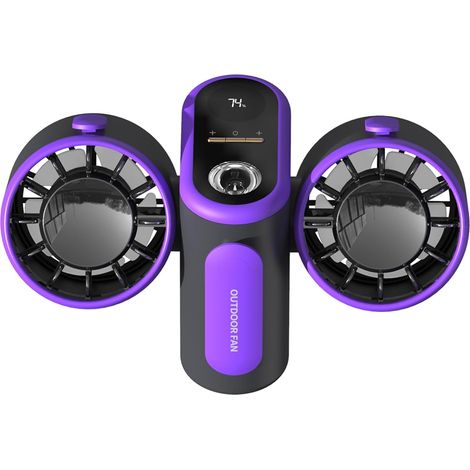 Ventilateur de ceinture double tête avec lumières LED et affichage numérique - Mini ventilateur de bureau portable pour une utilisation en extérieur, à la maison ou au bureau (violet)-AquaForge (1/5)