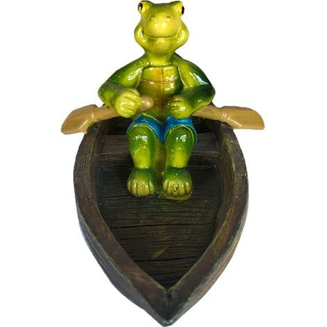 Décoration d'étang flottant, Statue de tortue en résine amusante et réaliste, bateau en bois, jardin 15x12x10,5 cm (1/5)