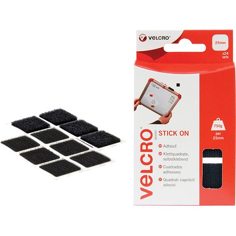 VELCRO Brand 60236 VELCRO Brand Stick On Squares 25mm Black (Pack 24) VEL60236