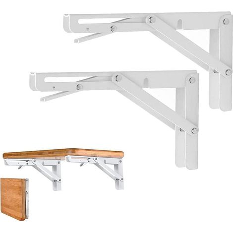 2 Équerres Blanches 250mm Pliantes 80kg Inox (1/4)
