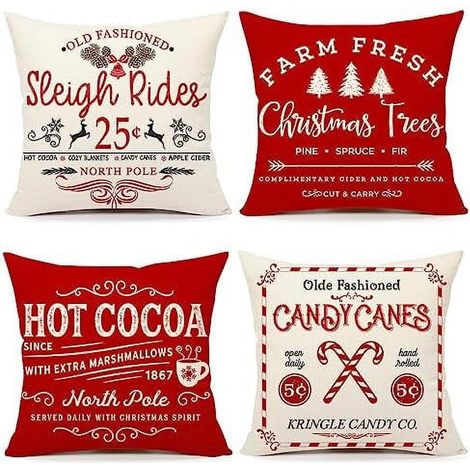 Housse De Coussin Noel - 20x20 Pouces - Lot De 4 - Motif Rustique Hiver - Fermeture Eclair Cachee - Polyester Linen - Usage Interieur Et Exterieur (1/5)