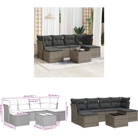 Salon de jardin avec coussins 7 pcs gris résine tressée - Ensemble Salon De Jardin - Salon De Jardin Design - Meuble De Jardin - Mobilier De Jardin - Canapé De Jardin - Home & Living (1/3)
