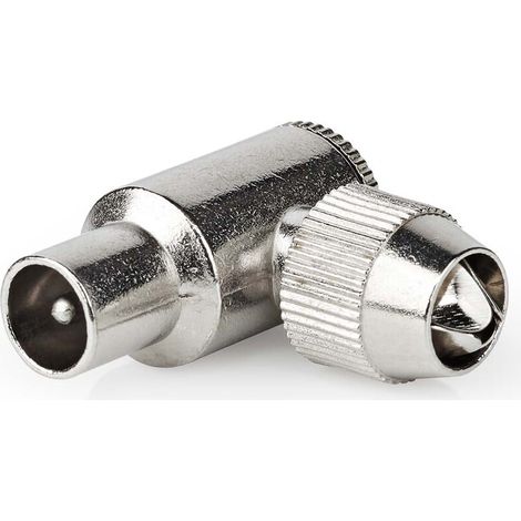 Nedis IEC (Coax) Stecker / 90° abgewinkelt / Stecker / Vernickelt / 75 Ohm / Schraube / Kabeleingangsdurchmesser: 7.0 mm / Metall / Silber / 2 Stück / Box