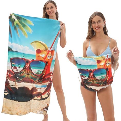 Toalla de playa de microfibra con estampado marino, Toalla de playa plegable con bolsa de transporte integrada para playa y piscina, 80 x 160 cm (1/5)