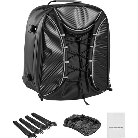 Mophorn Borsa Posteriore per Moto Espandibile da 22 a 34 L con Copertura Impermeabile, Zaino Portaoggetti per Attività Outdoor, Dotato di Cinghie, Tasche e Cordino Elastico, Colore Nero