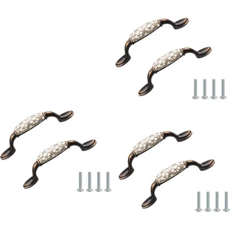 Lot de 6 poignées de meuble de cuisine vintage en céramique, en alliage de zinc, distance entre les trous : 96 mm (1/5)