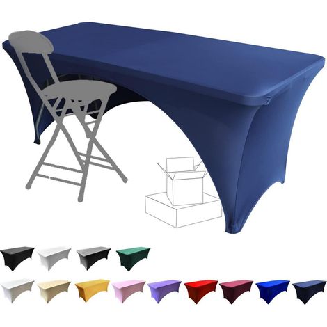 Nappe en élasthanne 183x75cm Rectangulaire avec dos ouvert, Bleu marine