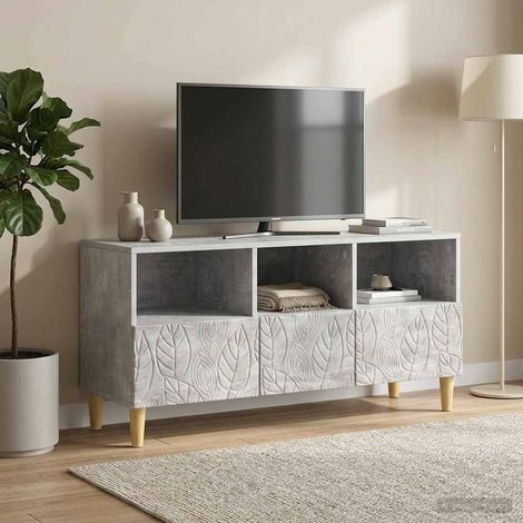 Meuble TV 3 tiroirs gris béton en bois d’ingénierie 102 x 34,5 x 50 cm, 23.72kg - PANGIVO (1/5)