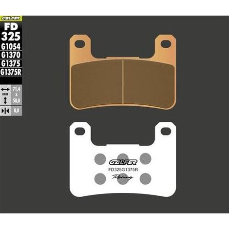 Pastillas de freno Galfer KH379 de metal sinterizado (doradas) Sport Racing, delanteras Kawasaki/Suzuki