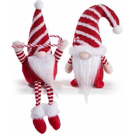 Gnomi di Natale in stoffa con decorazioni bastoncino di zucchero, set da 4 pezzi, In piedi: cm 13 x 9 x 22 H