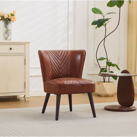 Brauner Lounge-Sessel aus Leder mit Massivholzgestell und Diagonalsteppung,56x62x72 cm (1/5)
