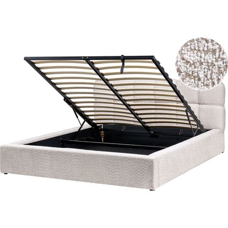 Ottoman Bed Boucle BASTON 160 x 200 cm (EU King Size) Light Beige