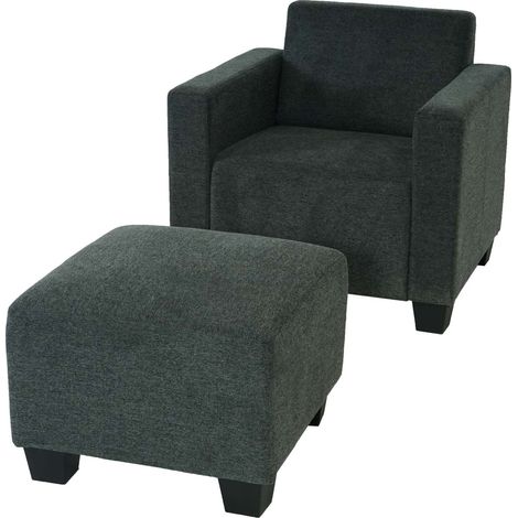 Modular Sessel Loungesessel mit Ottomane Moncalieri, Stoff/Textil anthrazit-grau