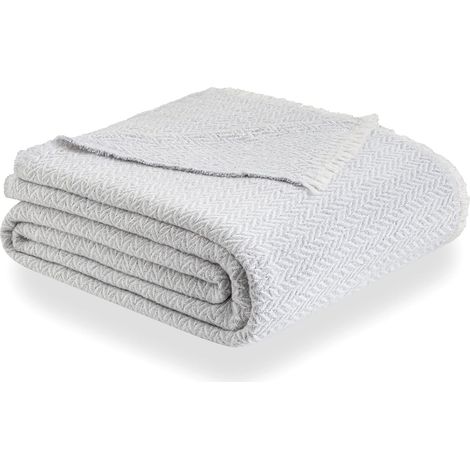Couverture en Coton Extra Doux 4 Saisons pour canapé, Plaid Multifonction pour canapé, Couvre-lit Gris Clair, 230 x 240 cm (1/5)