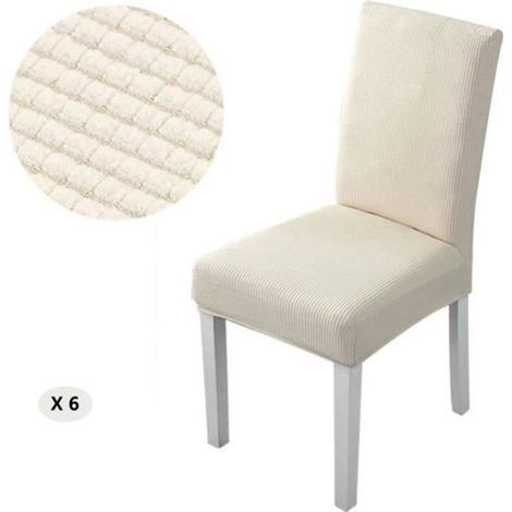 Homeins Lot de 6 Housses de Chaise Motif à carreaux Extensible Housse Epais en Molleton pour Salle à manger, Restaurant - Beige-Ywey