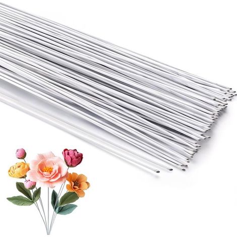 Fil de fer pour fleurs - 50 pièces - Tiges de fleurs - Outil de composition florale - Accessoires pour plantes - 30 cm - Blanc (1/5)