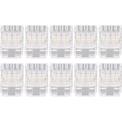 10pcs 10mm 4Pin Connecteurs de Bande de Lumière LED Transparents sans Soudure Clips Non Câblés Connexion D'extension de Borne pour la Maison, L'école, le Bureau (1/5)