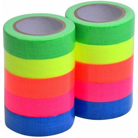 Ruban Adhésif Fluorescent UV - Tissu En Coton Imperméable - Pour Fête Scène Et Décoration - Lot De 10 Rouleaux