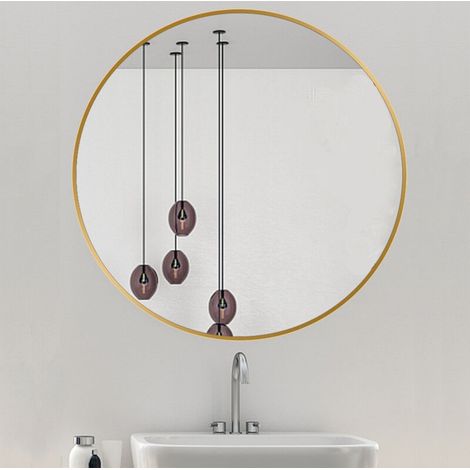 Espejo de baño redondo, color dorado, 60 cm de diámetro, sin luz (1/5)