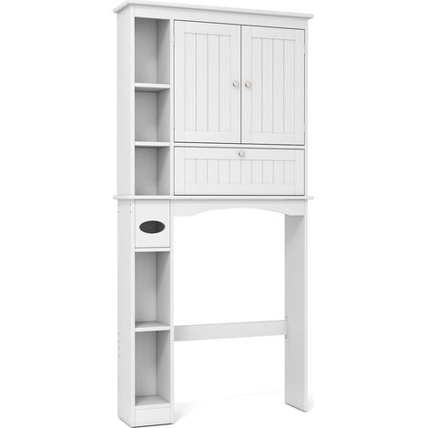Optimiser Espace WC Meuble de Rangement Dessus Toilettes avec Étagère Ajustable et 2 Placards Blanc (1/2)