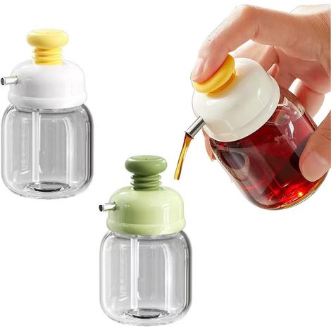 2 mini botellas de vidrio exprimibles de 100 ml - Botellas compactas para controlar las porciones de aceite de ensalada, salsa de soja, vinagre y miel – Utensilio de cocina (1/4)