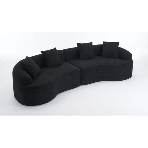 Sofá curvado de 4 plazas en chenilla negro, modular, sin montaje para salón y apartamento (1/5)