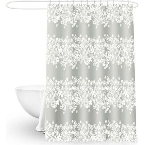 Ensemble Rideau de Douche Plage - Tissu Polyester Étanche de Largeur Généreuse - Livré avec Doublure et Crochets (1/4)