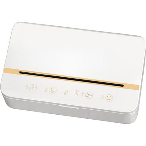 Wandmontierter Essstäbchenhalter, effektive Desinfektion, robustes ABS-Material, Touch-Funktion, Hohlbehälter, Essstäbchenkäfig für die Küche, weiß und gold (1/5)