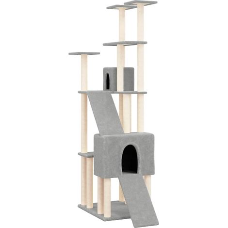 Tiragraffi per gatti Mobili per arrampicata su torre Tiragraffi Piattaforma da arrampicata con tiragraffi in sisal leggero 190 cm grigio 020022599