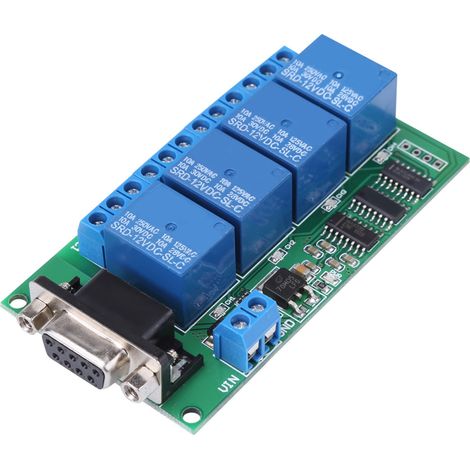 Carte relais 12 V 4 canaux DB9 RS232 avec commande à distance par port série UART pour moteur de voiture (1/5)