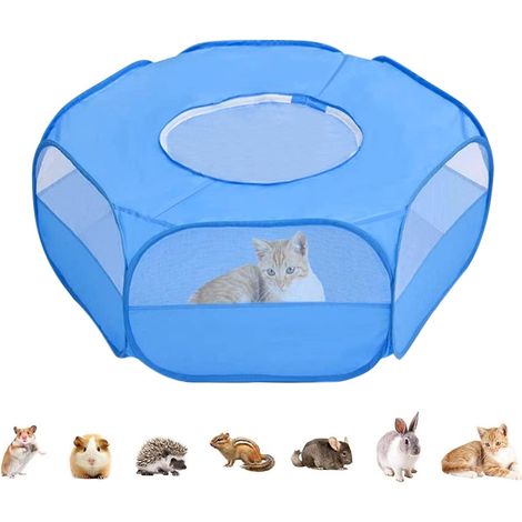 Parc pour Petits Animaux Cage pour Petit Animal de Compagnie Tente avec Couverture Pliable Intérieur Extérieur Exercice Portable Clôture de Jardin pour Hamster Lapin Chaton Écureuil Chiot Blue (1/5)