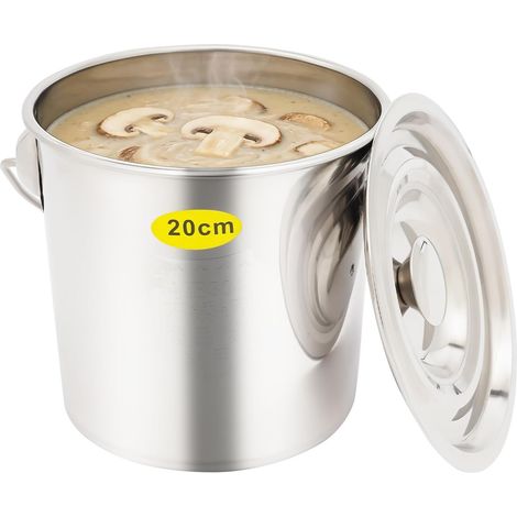 Seau en acier inoxydable de 6 l avec couvercle et poignée - Pot universel en acier inoxydable - Seau de cuisine pour aliments, eau, stockage (argenté, 6 l) (1/5)